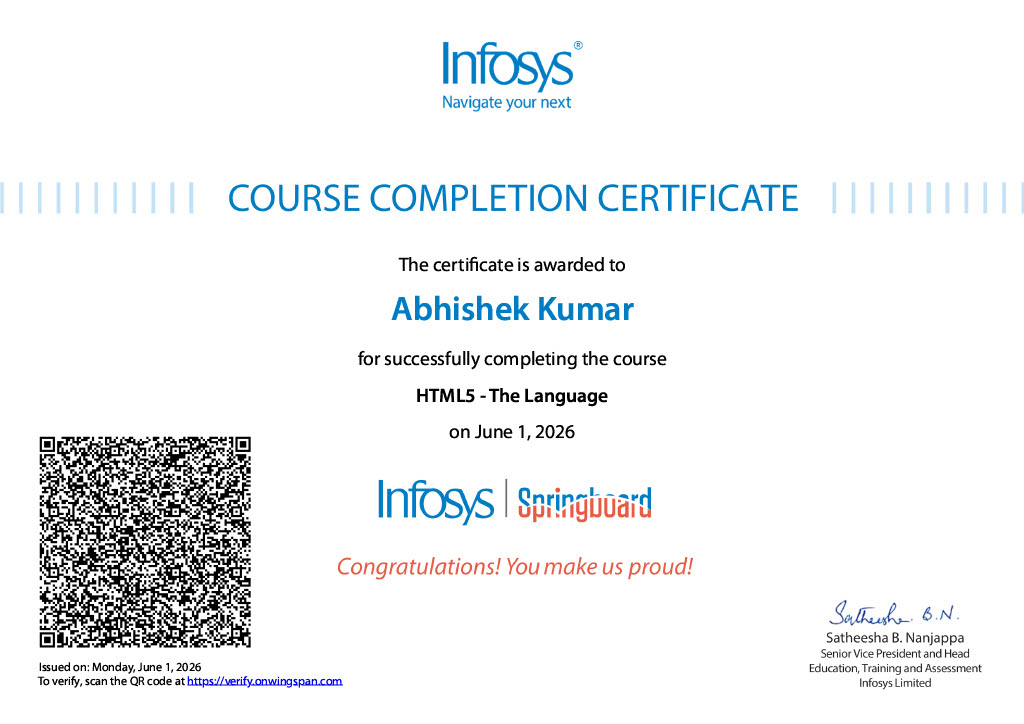 Infosys Certificate