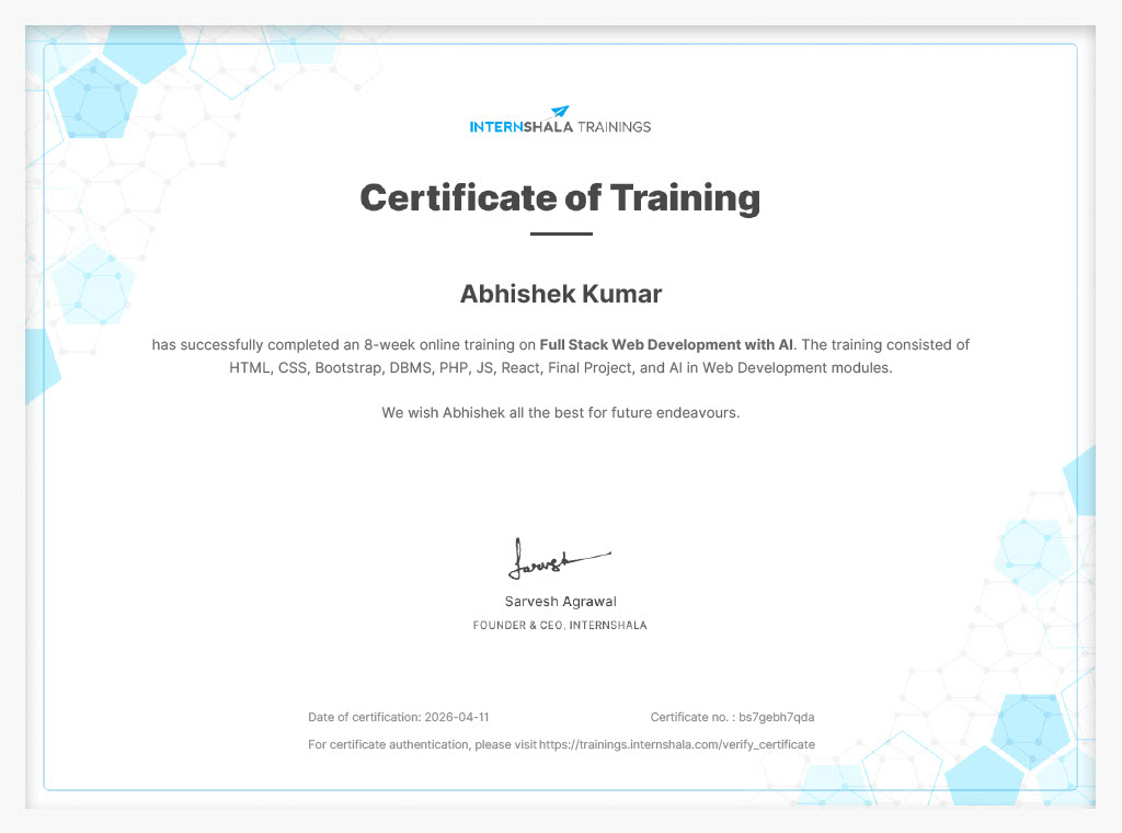 Full Stack Web Developer Certificate